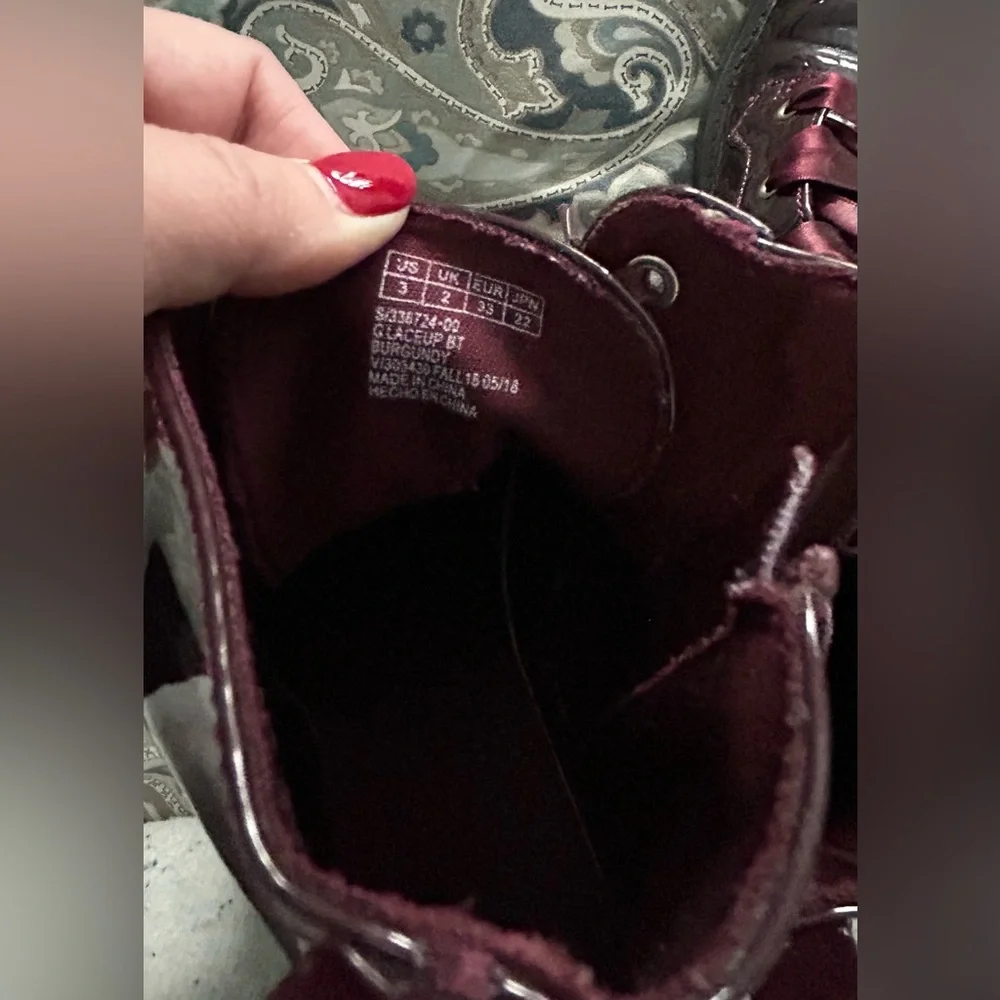 Old Navy Burgundy Patent Leather Combat Boots -size 3 girls